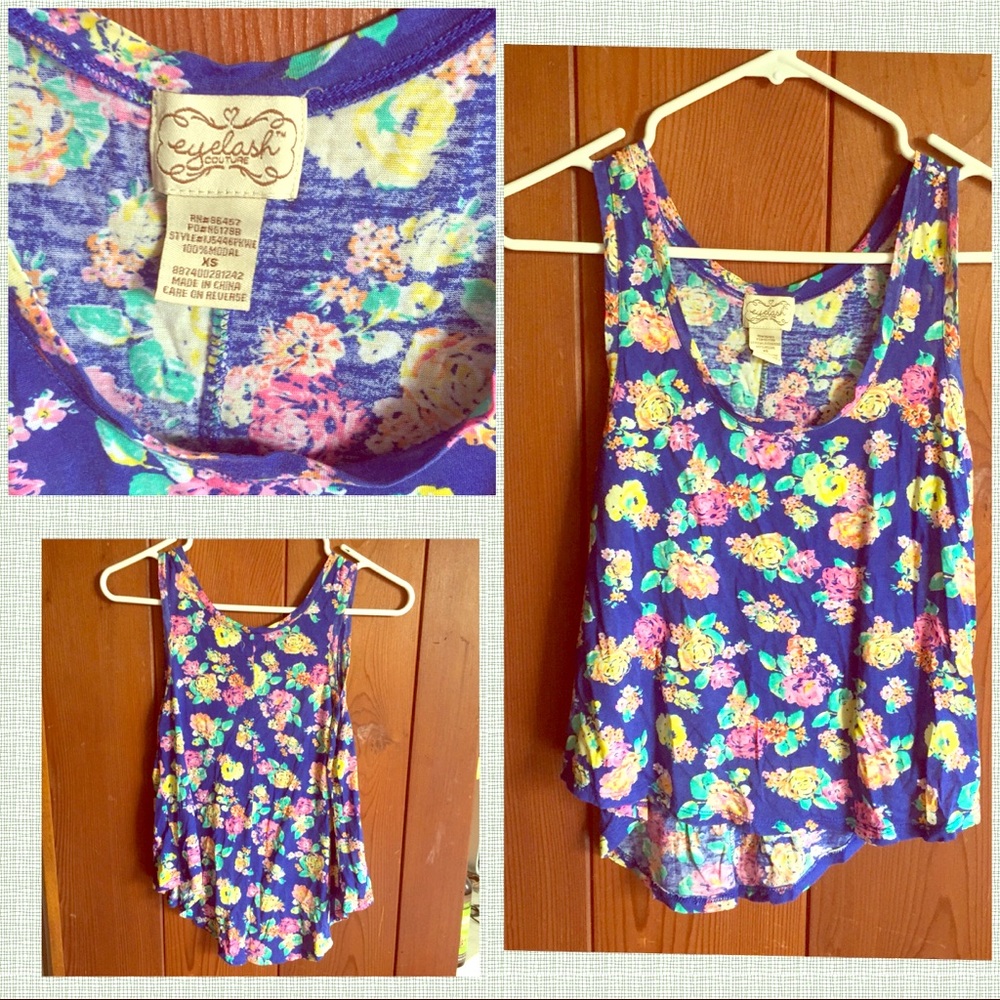 Eyelash Couture violet/blue floral tank top XS